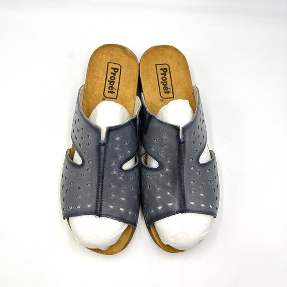 9D 9W 9 WIDE WIDTH Propet Fionna Blue Lasercut Leather Comfort Sandals Shoes - Picture 3 of 14